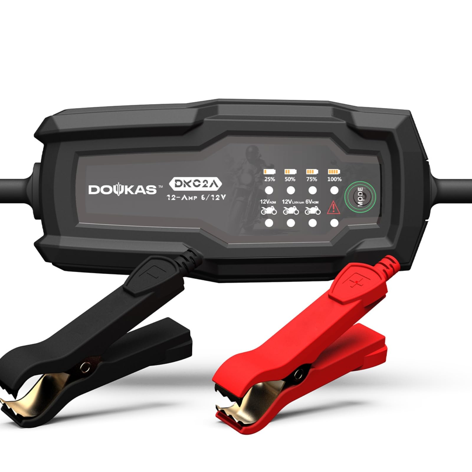 DOUKAS DKC2A, 2A Smart Car Battery Charger, 6V and 12V Trickle Battery Charger, Lead Acid Maintainer Charger for Car, Motorcycle, ATV, UTV, Lawn Mower, Boat, Lithium, Lead Acid