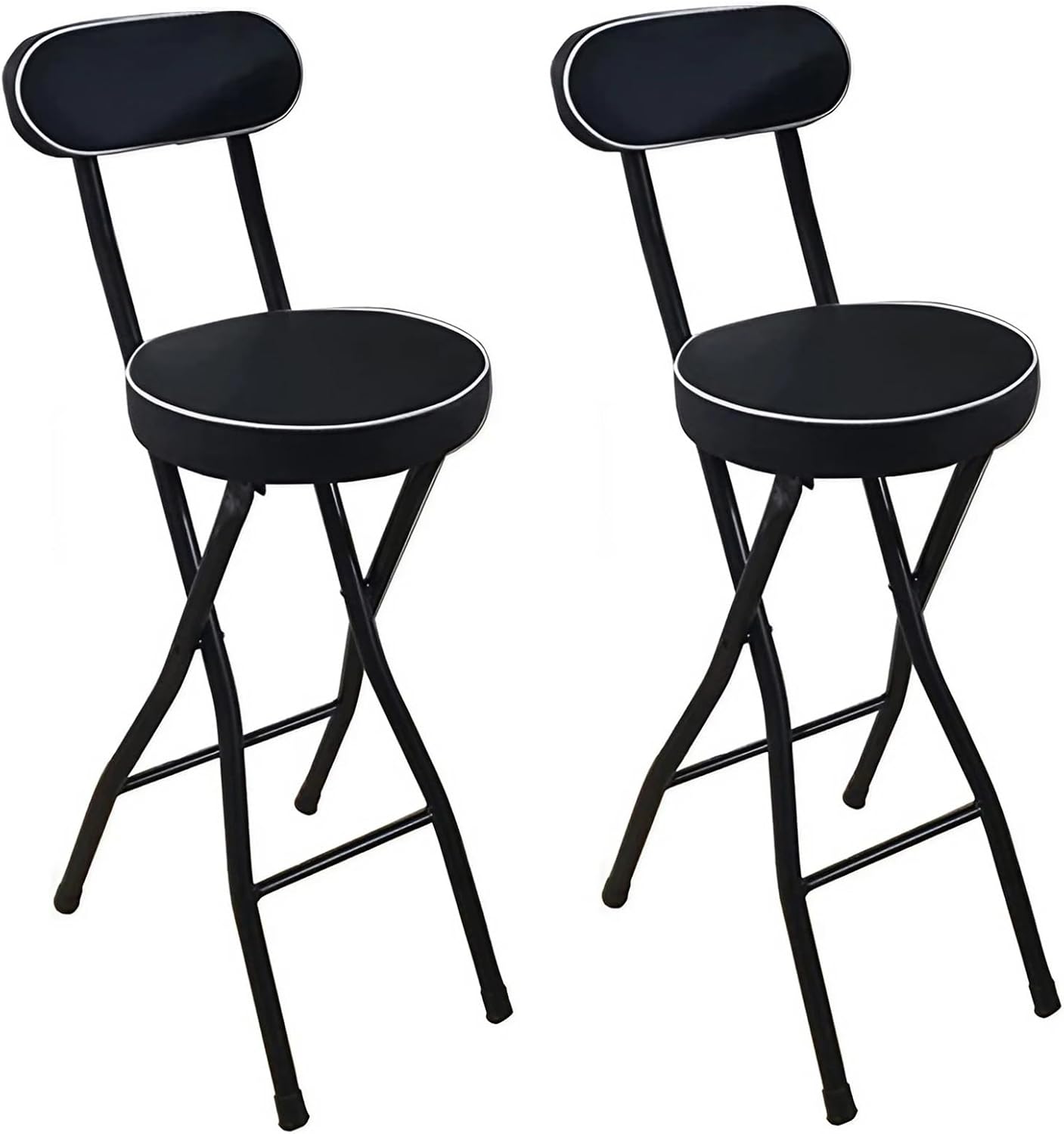 Portable Black Padded Folding Bar Stool with Backrest & Footrest 30 inch Height Set of 2 Ideal for Home Office Shop and Travel