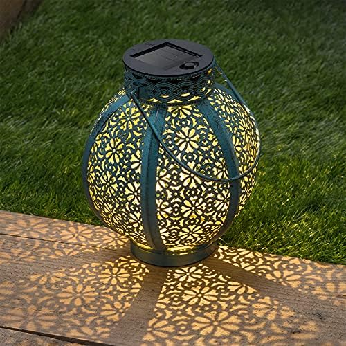 GloBrite Moroccan Outdoor Solar Lantern Light for Garden Pathway Ornaments- Waterproof Octahedral Bohemian Design Metal Landscape Hanging Lamp Lights for Porch Patio Yard Tree Table Decorations