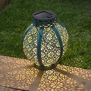 GloBrite Moroccan Outdoor Solar Lantern Light for Garden Pathway Ornaments- Waterproof Octahedral Bohemian Design Metal Landscape Hanging Lamp Lights for Porch Patio Yard Tree Table Decorations