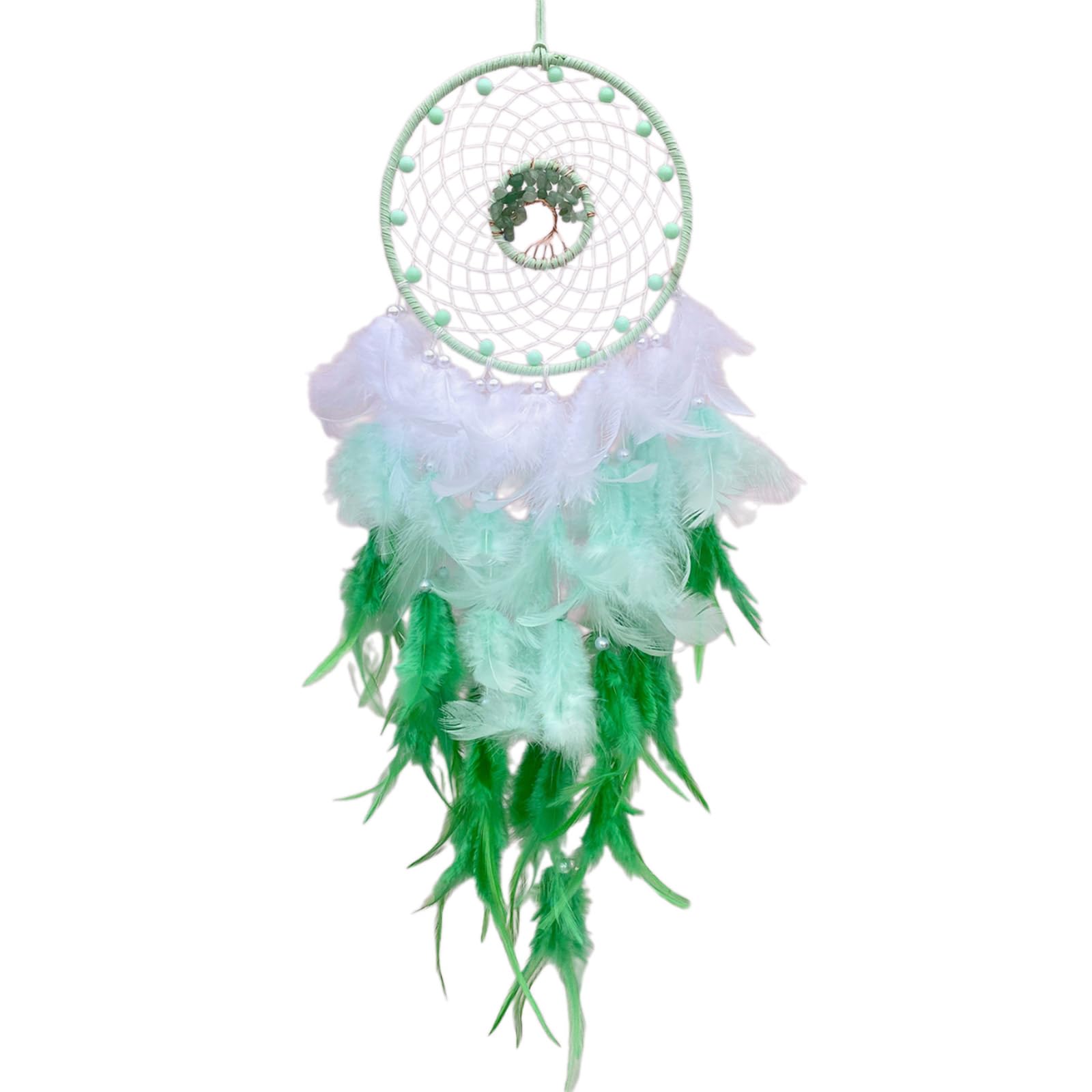carotoe Aesthetic Beads Feathered Woven Dreamcatchers with Crystal Stone Tree Wall Hanging Ornament Bedroom Living Room Decors Crystal Tree Dreamcatchers