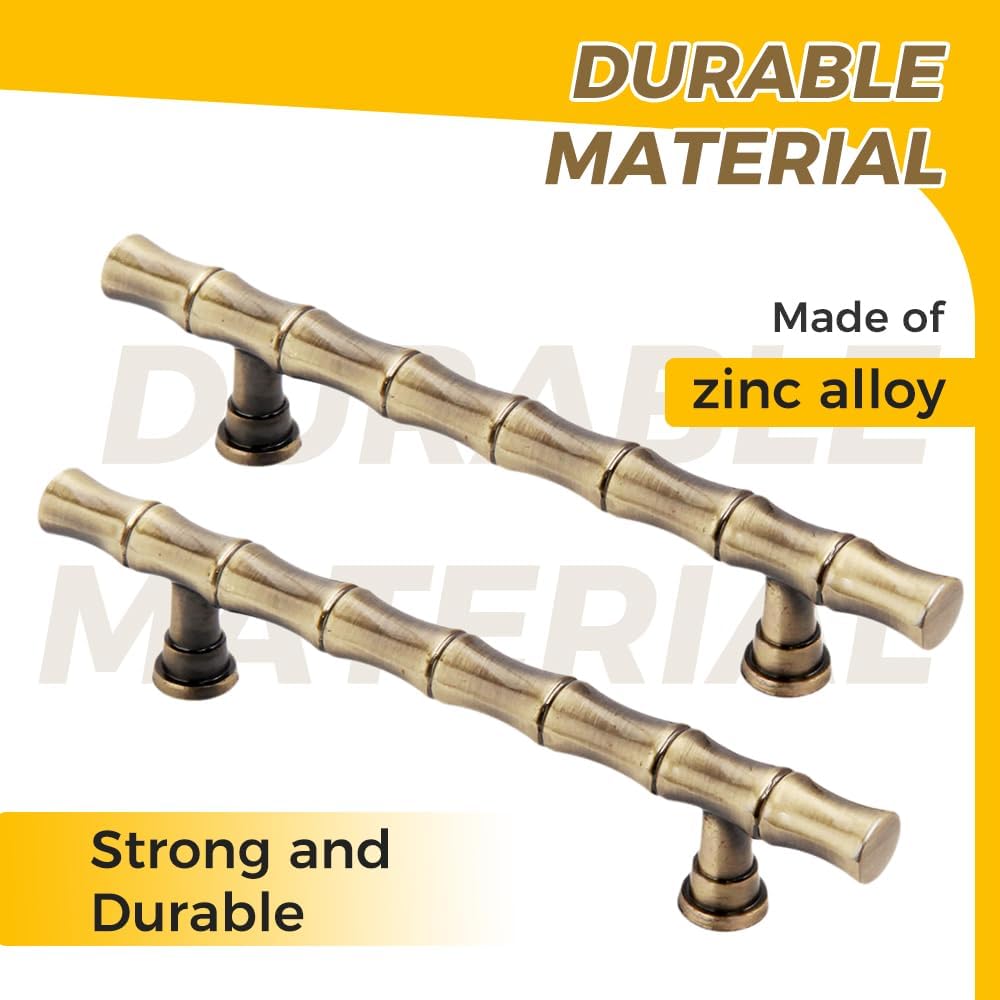 Mgoodoo Pull Handles for Drawer Cabinet Handle Furniture Pull Knob Retro Bamboo Zinc Alloy Antique Brass Decorative 96mm - Image 3