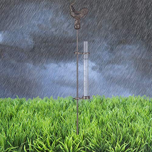 Relaxdays Regenmesser Hahn, Erdspieß, Niederschlagsmesser, 17 cm, 7 inch, Behälter Glas, Gartenstecker, Metall, bronze - Image 3