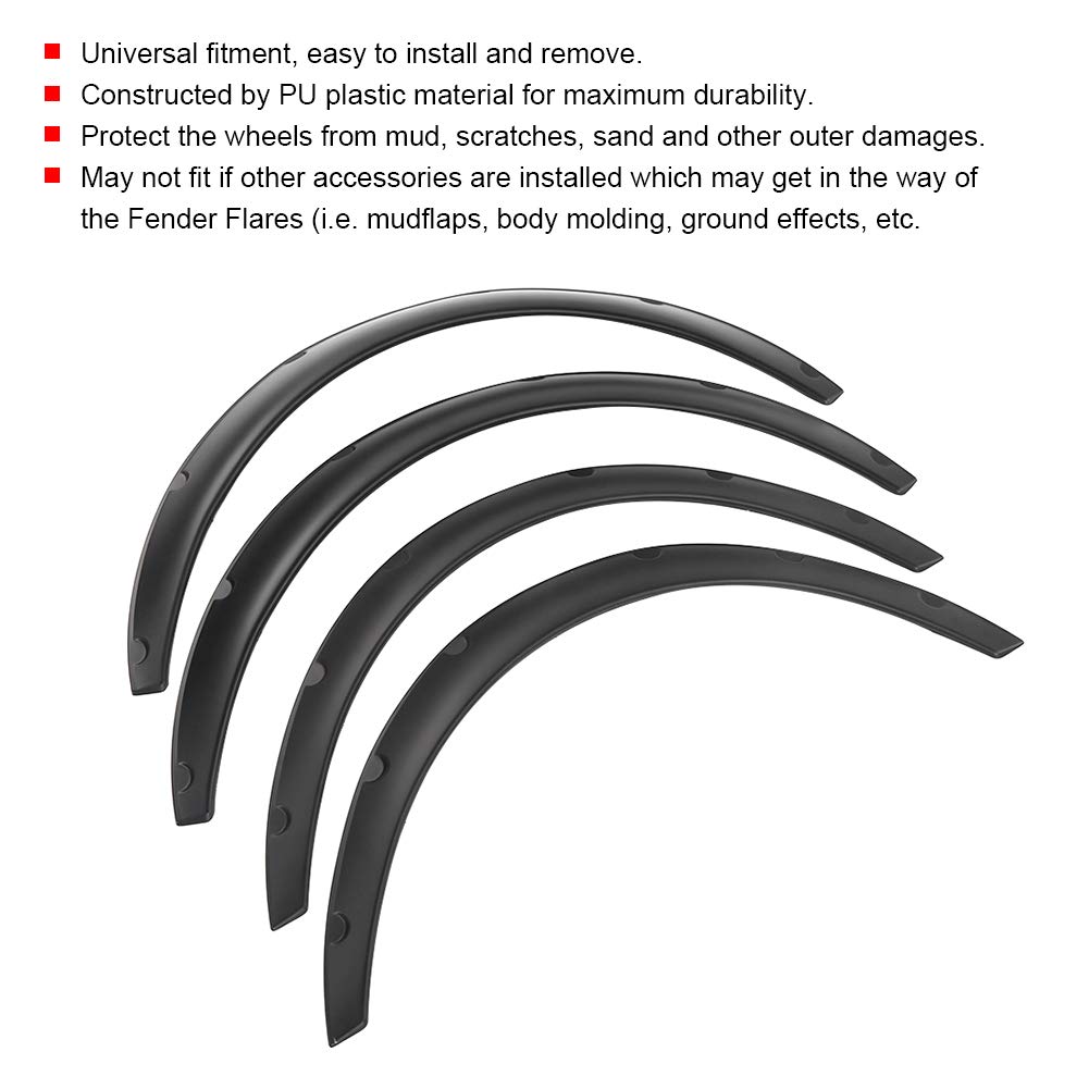 Poszerzenia Nadkoli Samochodu Matowe Czarne Nadkola z Tworzywa Sztucznego PU 4 szt. Elastyczne Szerokie Ochraniacze na Brwi Uniwersalne Dopasowanie do Samochodów SUV z osłoną Przed