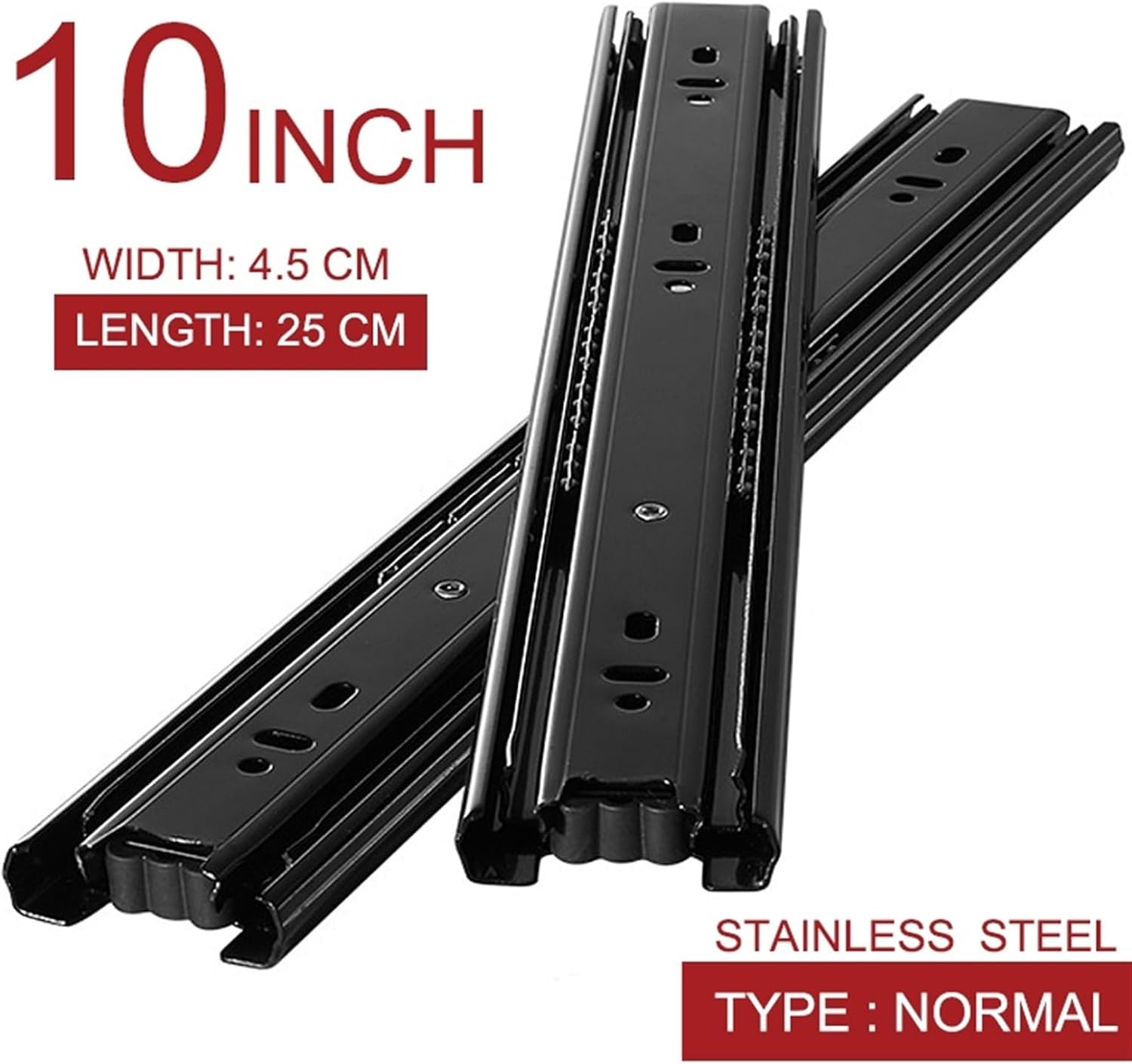 Side Mount Cabinet Runners Glides 10-22" Three-Section Stainless Steel Drawer Slide Cabinet Furniture Hardware(Normal-25CM)