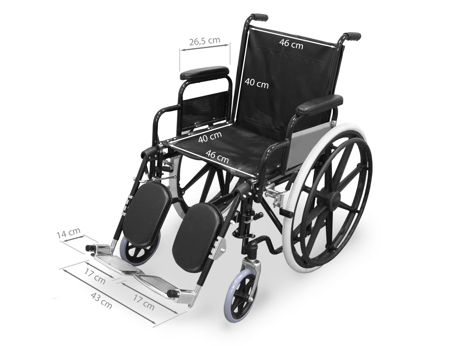 WELLCORE Silla de ruedas con reposapiés elevables y abatibles hasta 90º, Plegable, Acero, Ligera, Autopropulsable, Respaldo y Asiento de Polipiel, Ruedas macizas, Frenos de mano