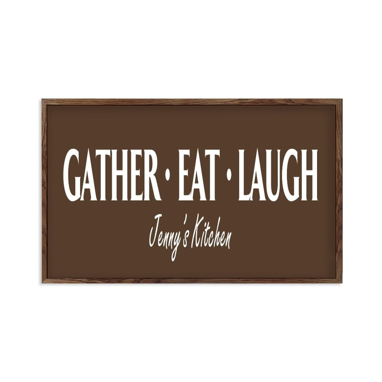 by Unbranded Gerahmtes Holzschild Cottage Wall Art Decor Gather Eat Laugh, Schild personalisiert Rusitc Holz Hängeschild Bauernhaus Holzschilder für Küche Badezimmer 30,5 x 55,9 cm