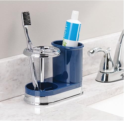 Miniatura 2 de mDesign - Soporte decorativo para almacenamiento de cepillos y pasta de dientes, giratorios, eléctricos, diseño compacto para encimera y tocador,