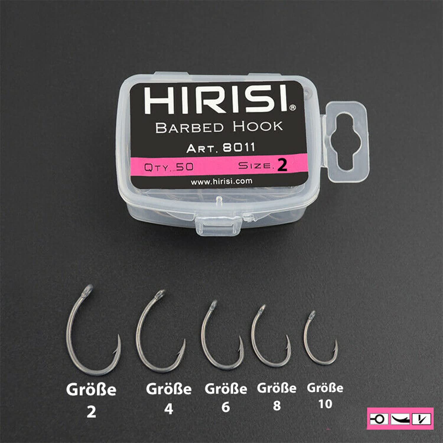 Hirisi - Gancho de pesca con púas (50 unidades, tamaño 2)