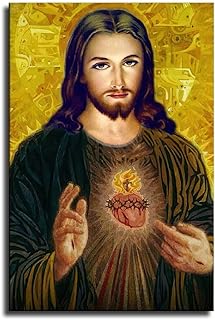 chenxinchenArt Poster del Sacro Cuore di Gesù Dipinto Dio Divina Misericordia Cristiano Romano Cattolico Stampa Tela Camera da Letto Art Immagini Home Decor Senza Cornice (Gesù-5x91 cm)
