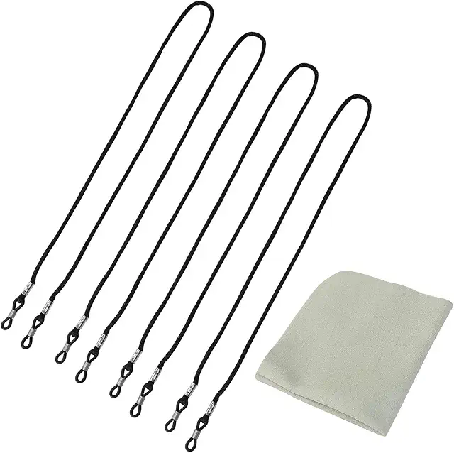 4 Pièces Cordon Lunettes Nylon Noir Réglable avec Chiffon - Hommes Femmes