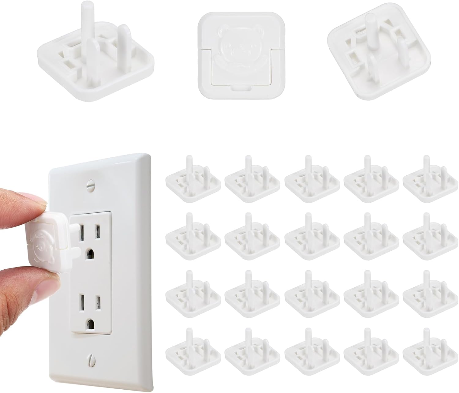 MECCANIXITY 12 Pack Outlet Covers Proofing, Electrical Safety Plug Covers Outlets Socket Proof Caps Easy Install Plug Power Sockets Protectors for 3-Prong Power Wall Plate, Square Cute White