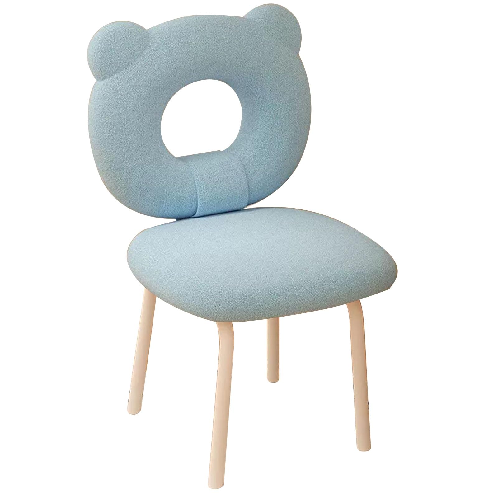 Niedlicher Schminktisch Stuhl mit Rückenlehne, Drehbarer Schmink Stuhl Ohne Rollen, Bequemer Gepolsterter Schminkstuhl für Schlafzimmer(Blue)