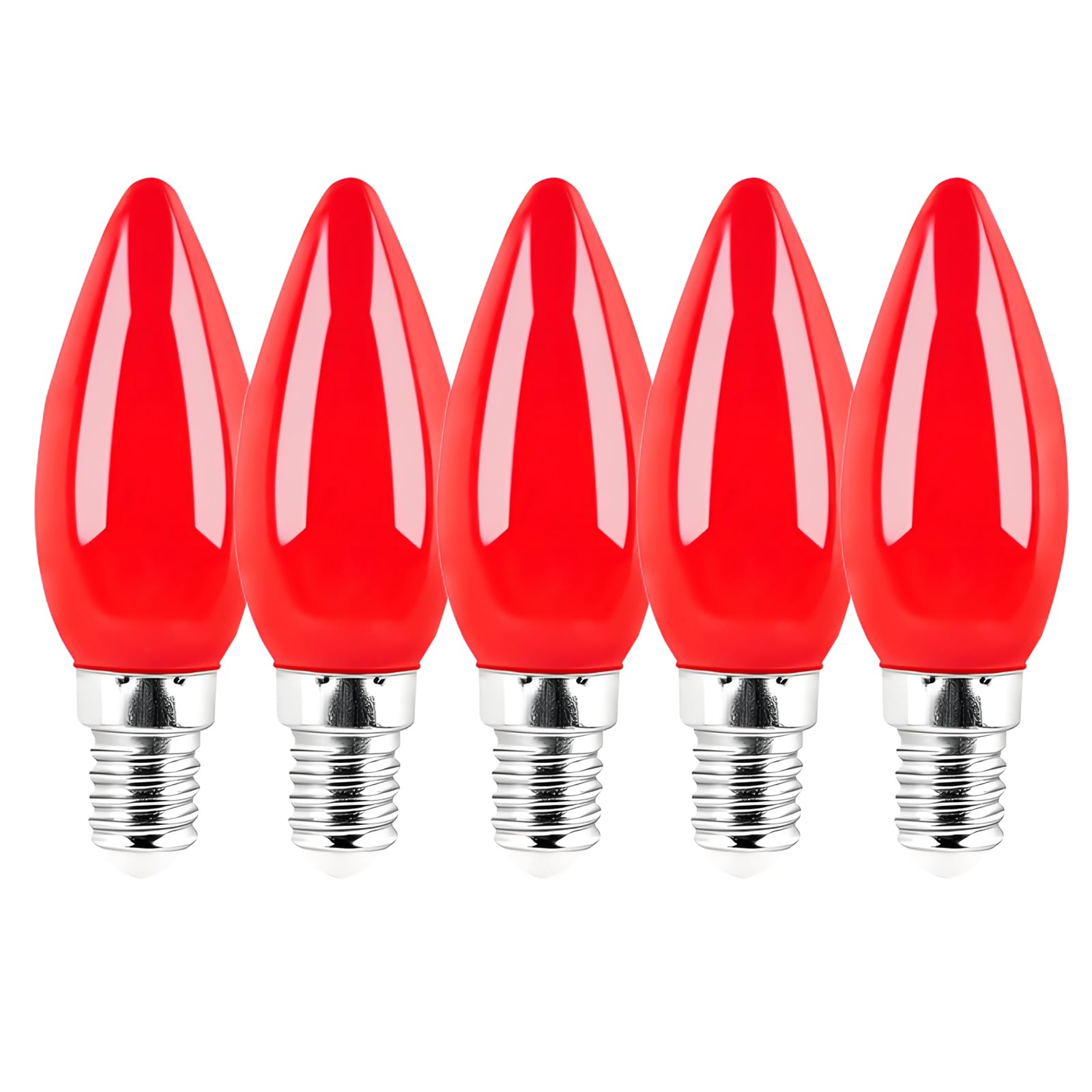 Jiotouhu 5 Pack Red E14 1W 220V LED Colored Light Bulbs, Plastic Cover, Non dimmable, for Outdoor Indoor String Wedding Party Bar Mood Ambiance Decor