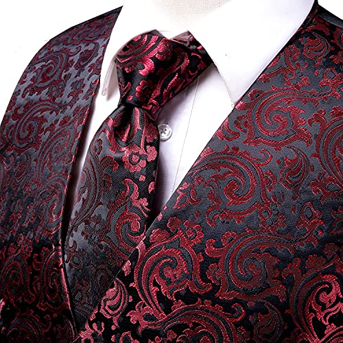 Hi-Tie Men's Silk Slim Fit Suit Vest Necktie Pocket Square Cufflinks Set Tuxedo Waistcoat for Wedding Party Business3