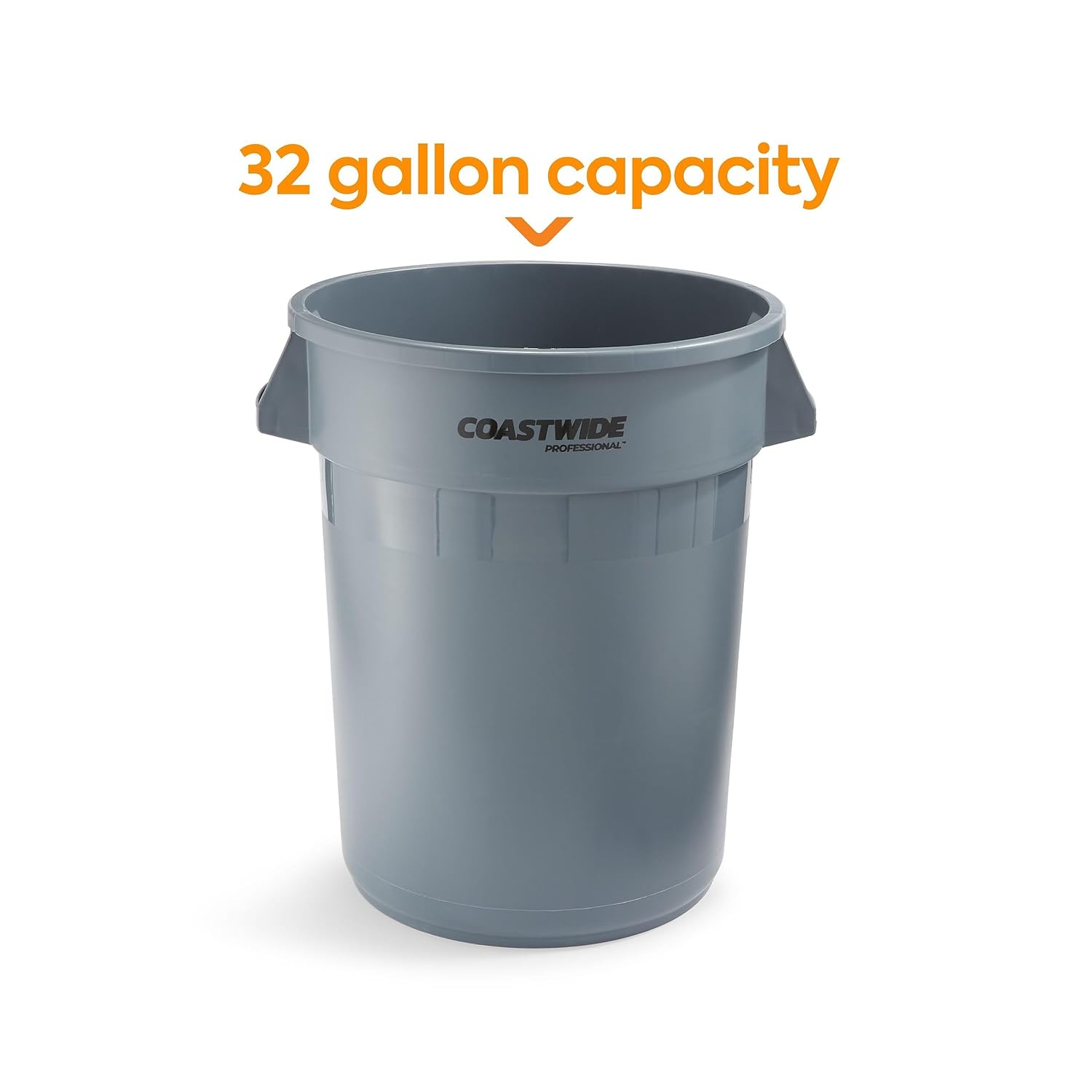 Coastwide Professional Plastic Trash Can with no Lid, Gray, 32 Gal.