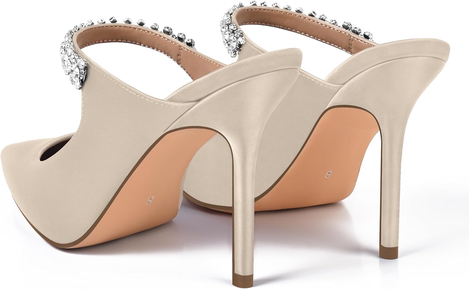 XINIUNIU Heeled Mules for Women Rhinestone Heels Pointed Toe Slip On 4 Inch Stiletto Closed Toe Sandals Dress Wedding Pump Shoes - Image 6