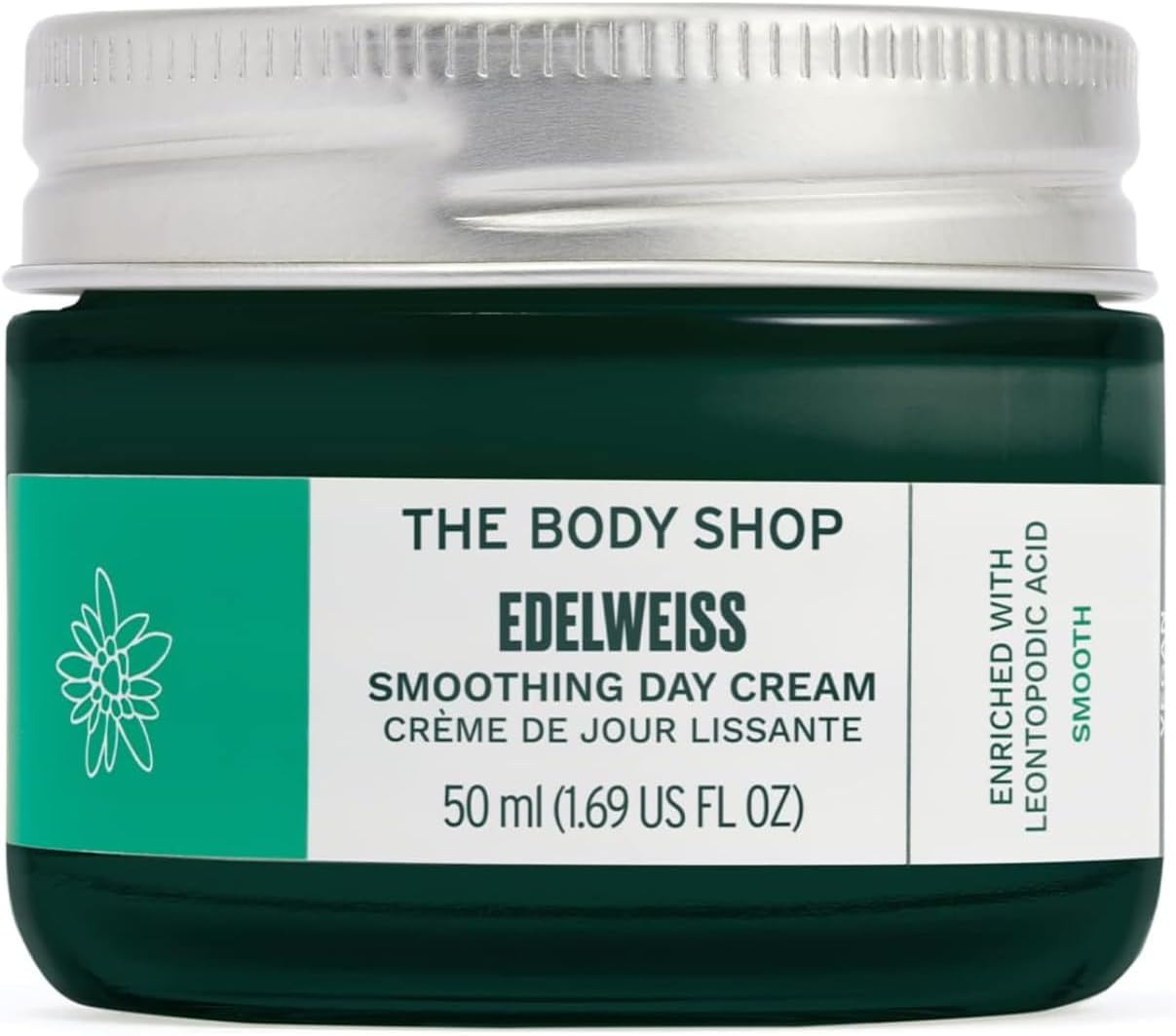 The Body Shop Edelweiss Smoothing Day Cream, 50 ml, SETHCO, Lightweight Daily Cream, Air-Whipped Texture, 48hr Hydration, Fine Lines Smoothing