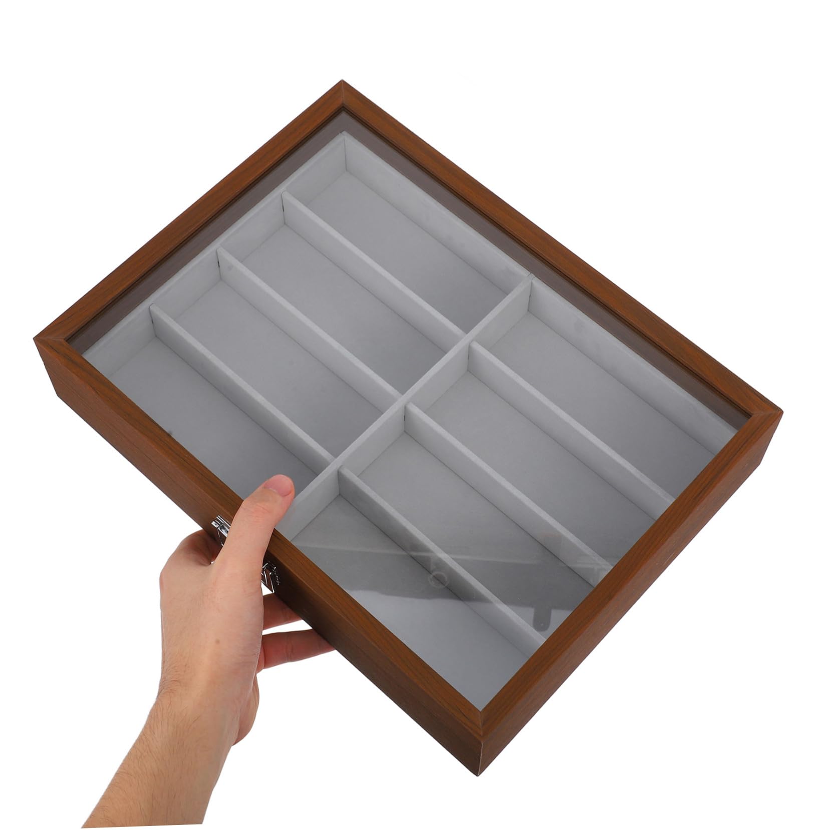 VALICLUD Boîte à Lunettes Bois Compartiments avec Couvercle Transparent Organisateur Élégant et Protecteur pour Lunettes de Intérieur Doux Rayures Portable pour Femme et Homme