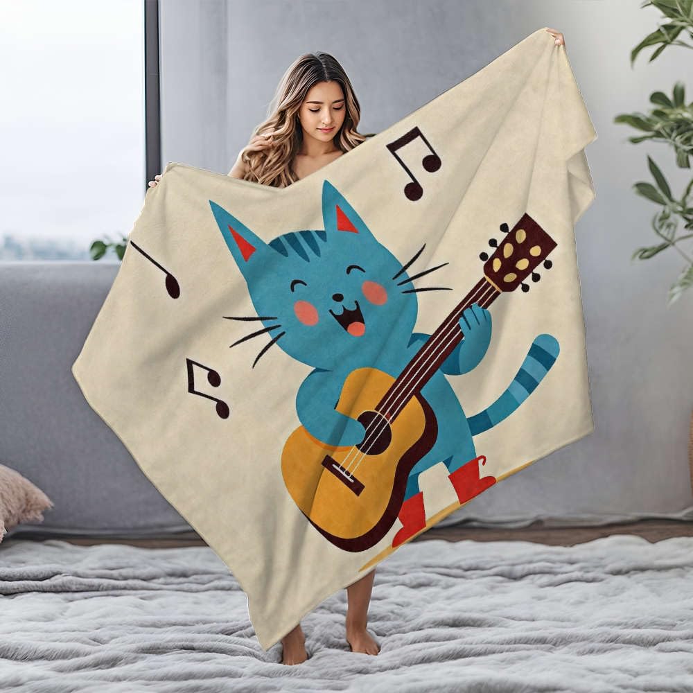 Couverture douce pour frileux plaid flanelle confortable grand format chat guitare