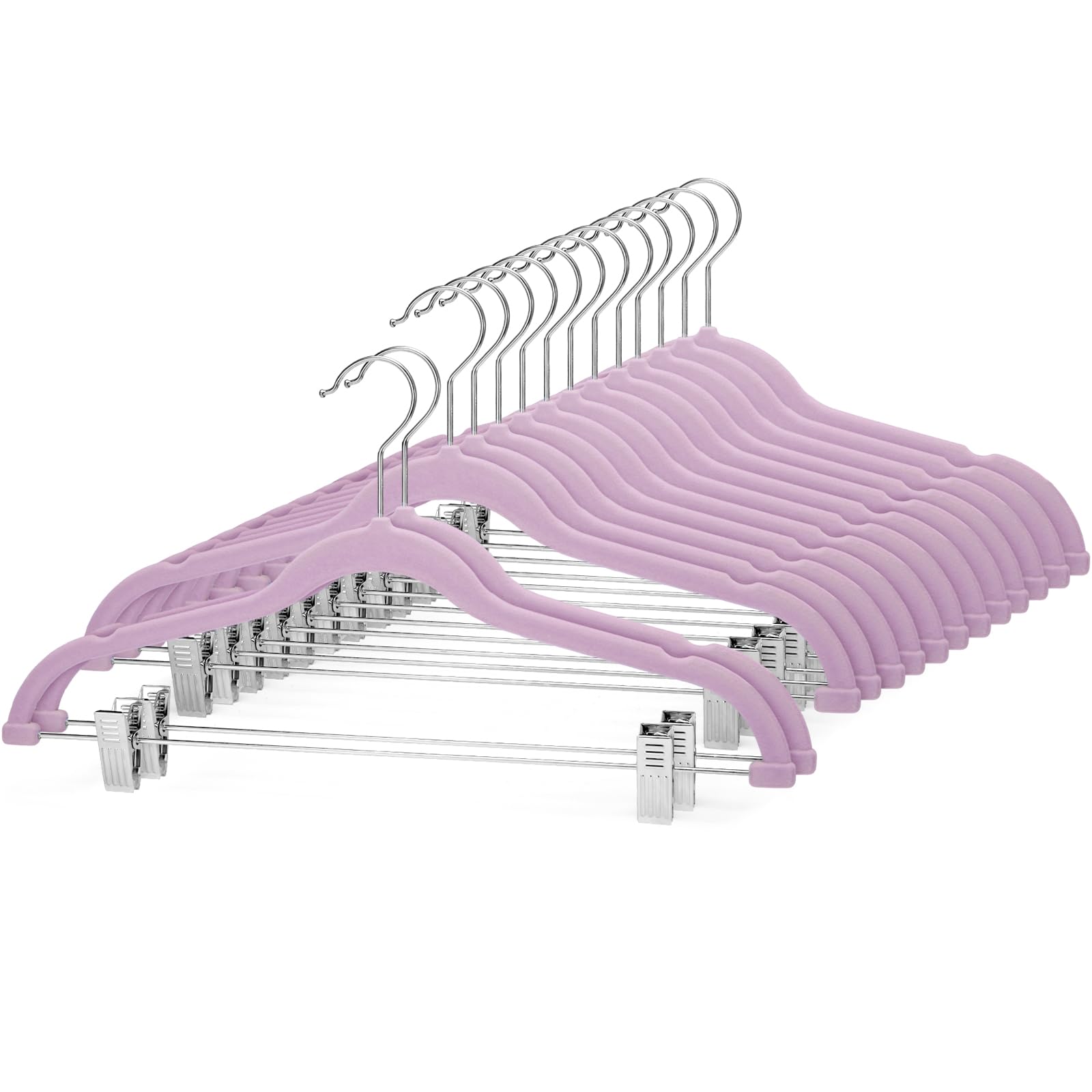 Cozymood Velvet Skirt Hangers 24 Pack?Purple Velvet Hangers with Clips Ultra Thin Non Slip Velvet Pants Hangers Space Saving Clothes Hanger with Clips, Velvet Clip Hangers for Pants, Skirts, Jeans