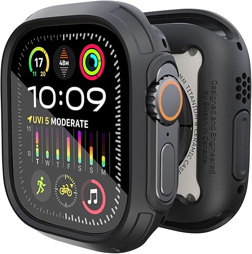 elkson para Apple Watch Ultra de 49mm Series 3/2/1 Estuche con Parachoques y Protector de Pantalla de Vidrio Templado, Serie Quattro Max Resistente