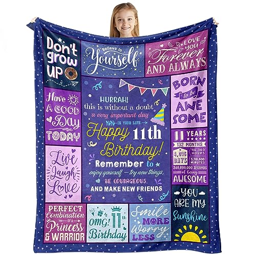 puekrtoa Birthday Gifts for 11 Year Old Girls, 11th Birthday Decorations/Gifts for Girls, Presents for 11-Year-Old - Throw Blanket 60x50 Inch puekrtoa Birthday Gifts for 11 Year Old Girls, 11th Birthday Decorations/Gifts for Girls, Presents for 11-Year-Old - Throw Blanket 60x50 Inch