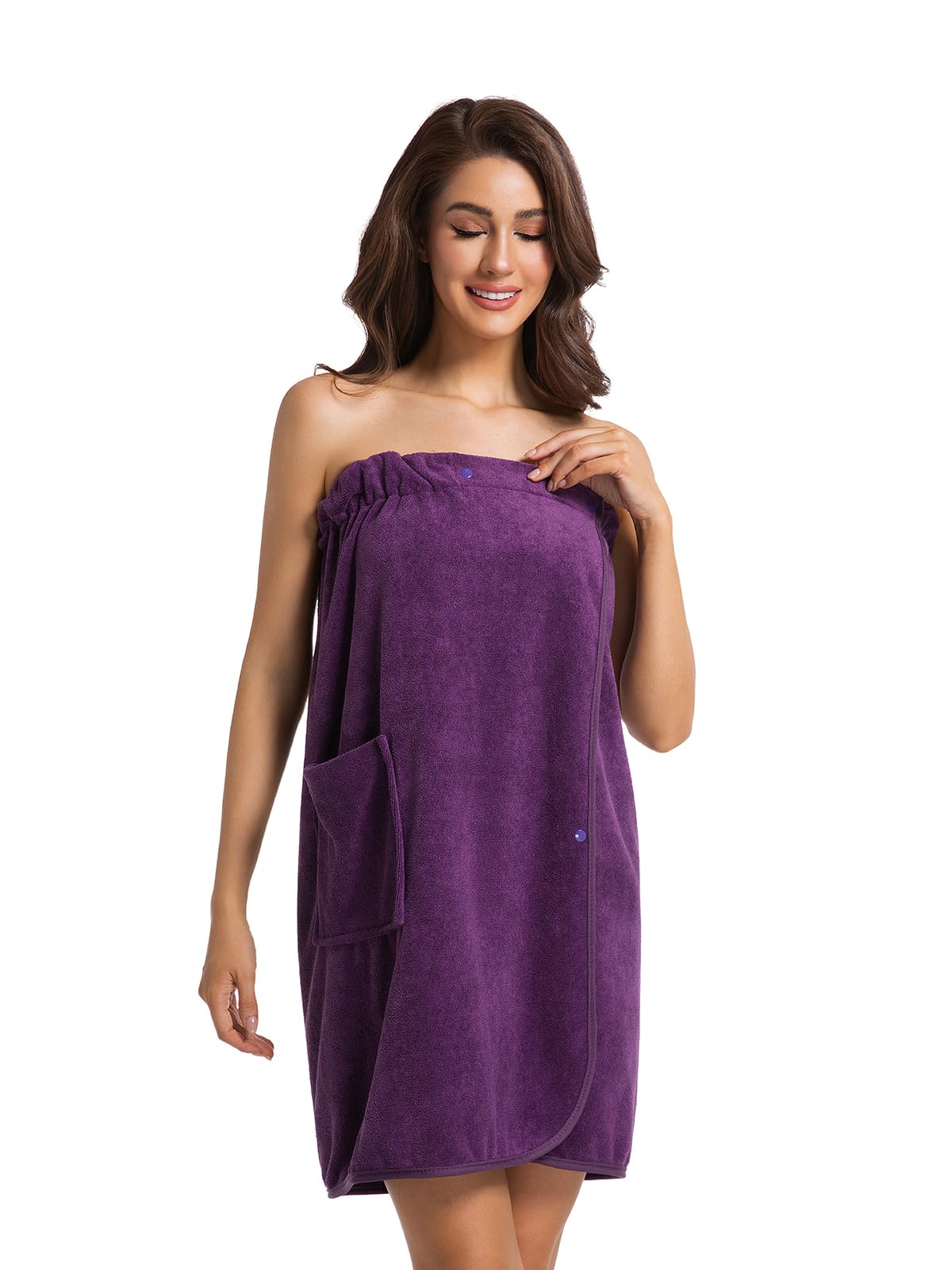 MiYODOS Womens Towel Wrap Bath Robe Lightweight Spa Body Wrap Shower Adjustable Snap Closure Bathrobe