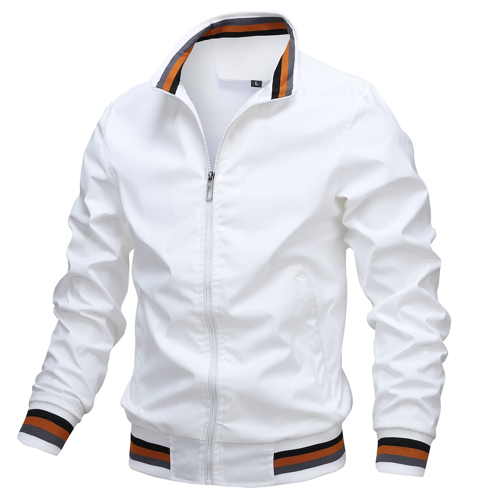AIEOE Bomberjack voor heren, lichte overgangsjas, ongedwongen, opstaande kraag, blouson, herfst, lente, sportjack met zakken en met ritssluiting, Zwart, XXL