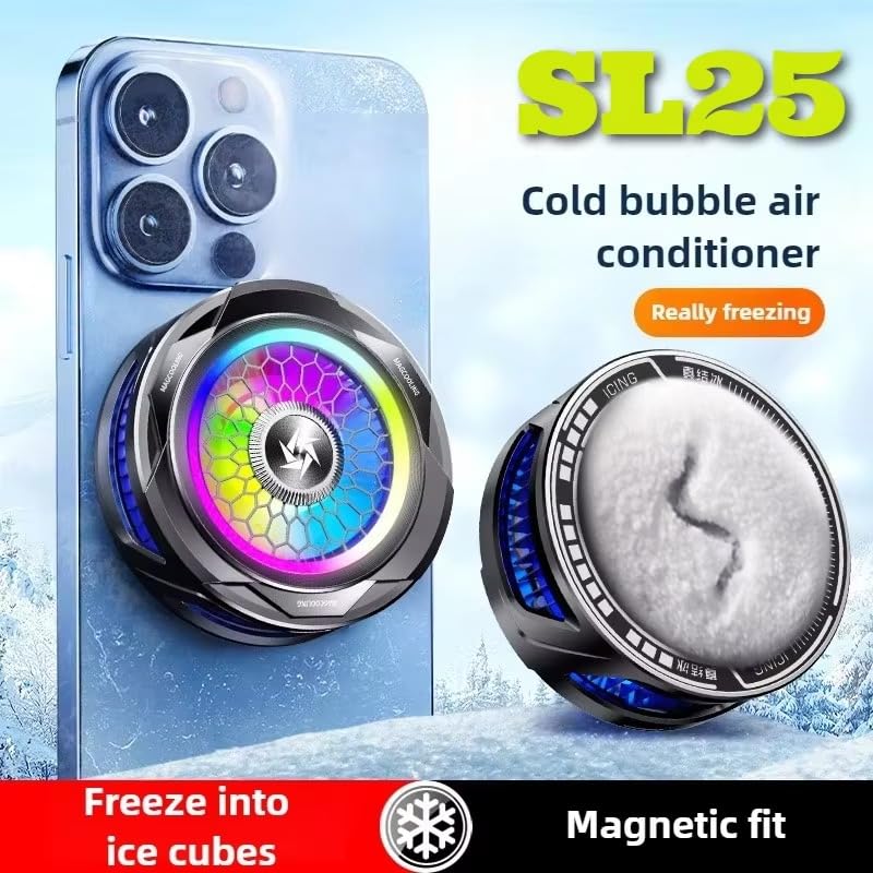 Image of BKN SL-25 Ultra Fast -15 degree Cooling Mobile AC Fan Magnetic Radiator | 2 Gears Cooling with Back Clip USB Powered Fan Cooling Radiator Game Cooler for Mobile Phone Gaming, Live Streaming
