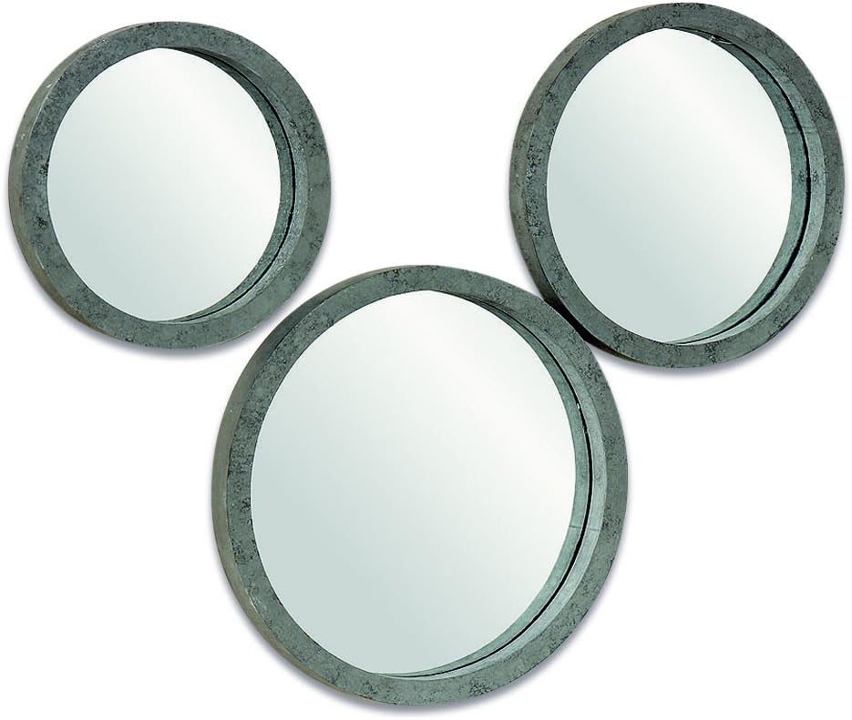 Whole House Worlds The Rustic Round Mirrors, Set of 3 Mirrors, Weathered Vintage Finish, Driftwood Gray, 10, 11 3/4, 13 3/ Inches Diameter