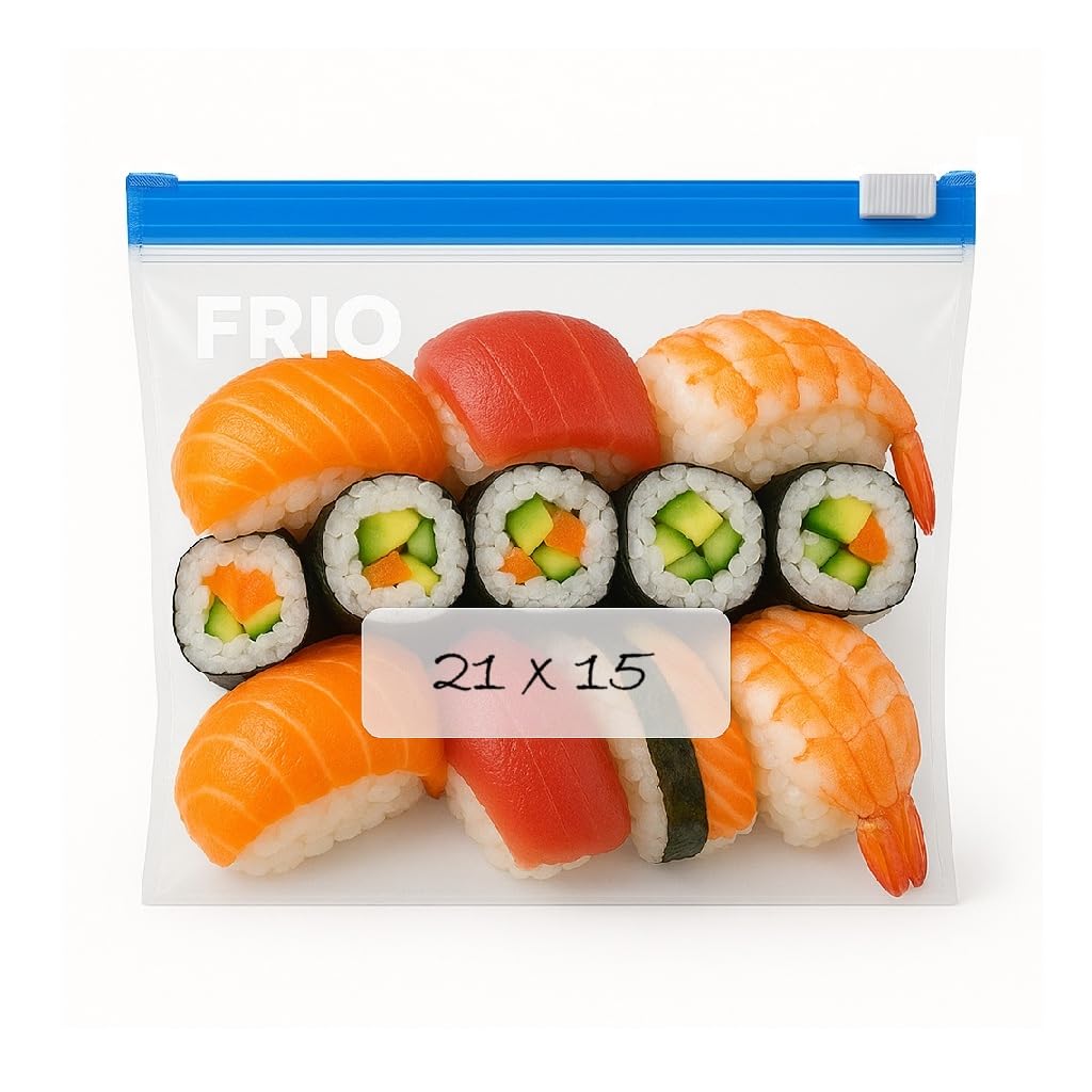 FRIO – 20 bolsas con cierre deslizante, 1,5L (21x25 cm), reutilizables y herméticas, con base expandible – Para congelador y almacenamiento de alimentos