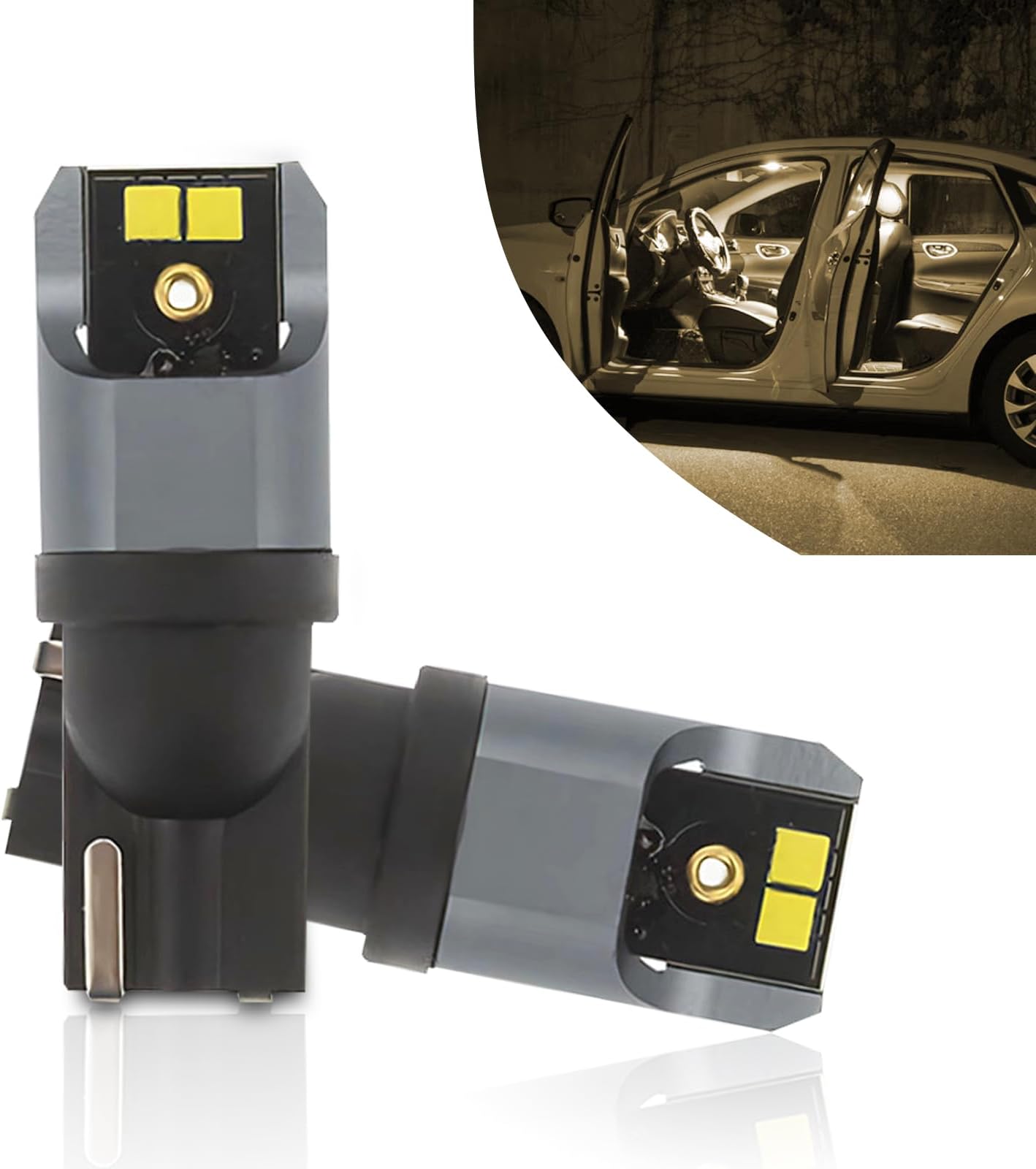 2 PCS T10 Car LED Width Indicator Light, 32mm x 12mm 2020-4SMD 177LM Reading Light License Plate Light, 360-degree Non-dead Angle Lighting Accessories (Yellow), YVSLEDCD3011YE-2PCS