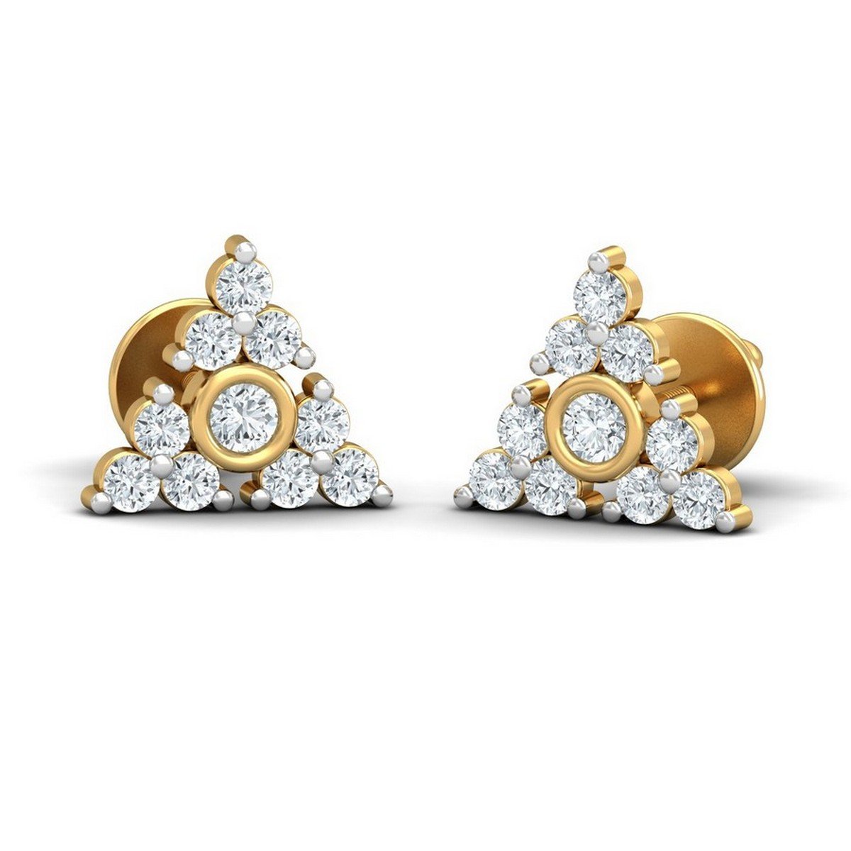 kuberbox 18KT Yellow Gold Diamond Pyramid Stud Earrings for Women-picture-22
