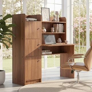 NEUDOT Vision Engineered Wood Study Table with Single Door Storage | Leon Teak Finish…
