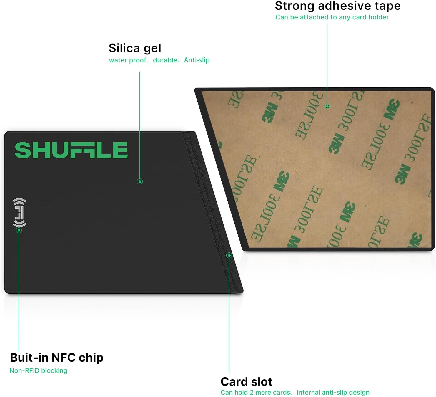 Shuffle Wallet Accessories- Silicone Pouch with NFC Function, Digital Business Card Chip, Holds 2 Cards, Perfect for Key Cards, Subway Passes, Gym and Hotel Cards(Green)