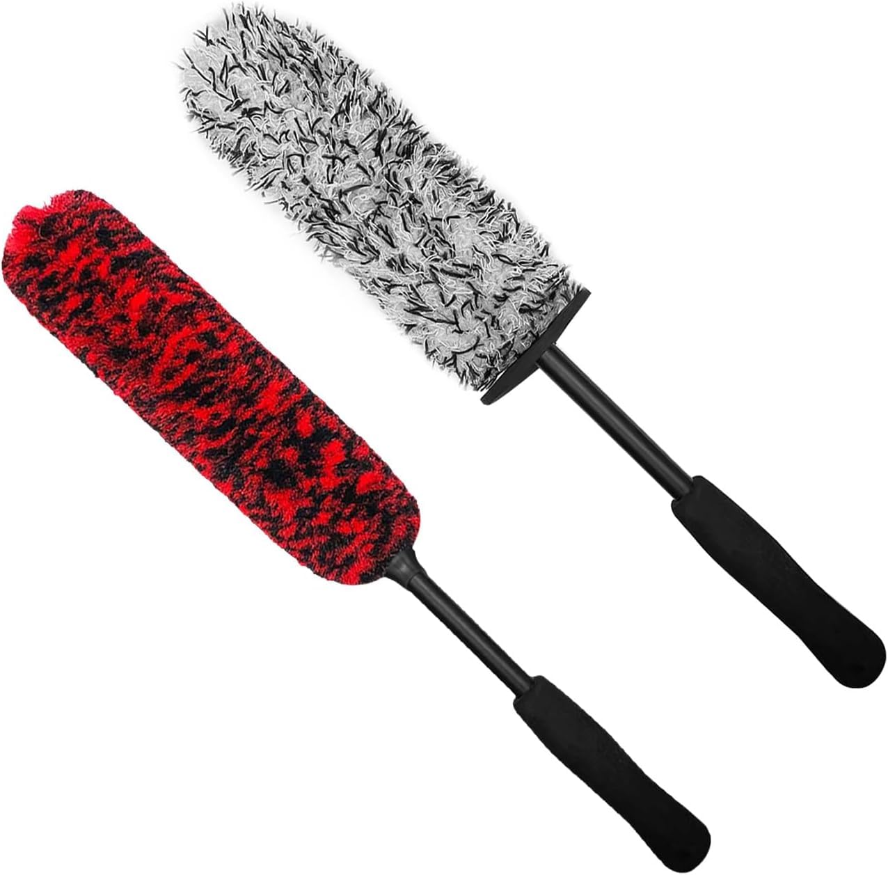 YeewayVeh Car Wheel Brush, 2 Pack Soft Lightweight Microfiber Wheel Brush and Wool Fiber Wheel Brushes Cleaning Tools for Car Truck SUV Motorcycle Tire Rim Fenders Engine Exhaust Tips Car Washing Kit