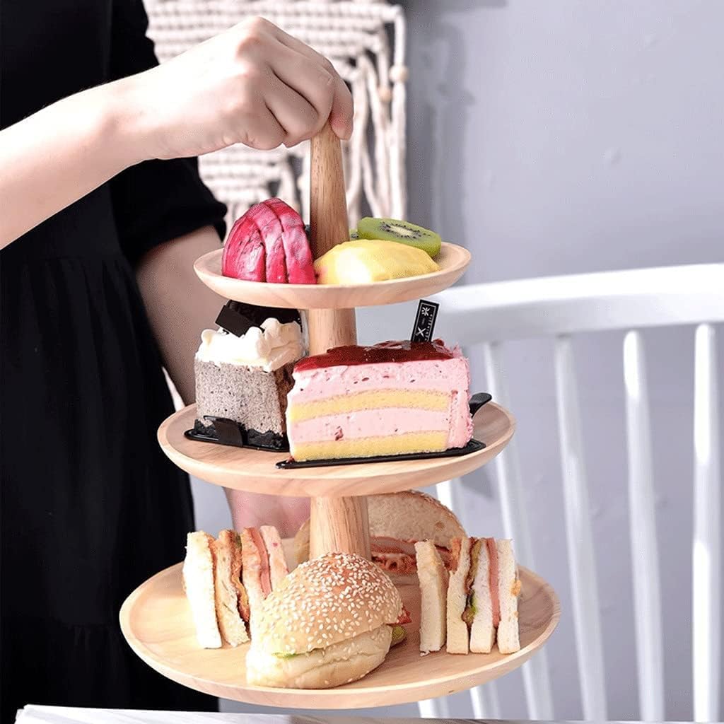 Fruit Basket Wooden 3 Tier Display Stand, Fruit Dessert Display Stand, for Home Living Room Cupcake Dessert Holder Fruit Baskets Kitchens (3 Layers of Rubber Wood)