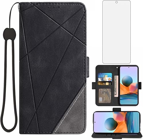 Asuwish Compatible con Xiaomi Redmi Note 10 Pro Wallet Case y protector de pantalla de vidrio templado, soporte de cuero con tapa para tarjetero,