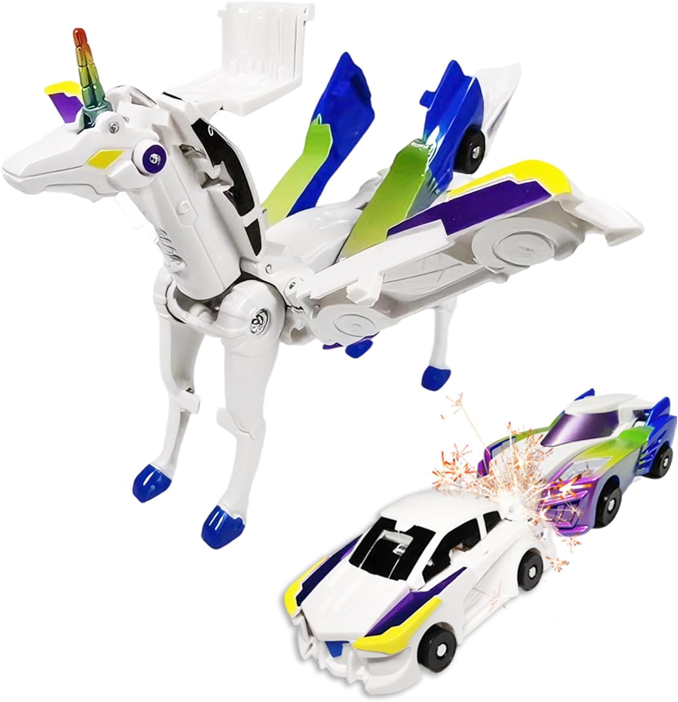 Magnetic Collision Transforming Unicorn Car Toys 2-Pack, Transformer Cars That Crash into a Unicorn, Gift for Girls Boys Toddlers Age 3-12 Years, Easter Basket Stuffers Birthday Present(Blue)