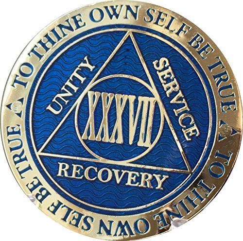 Chip AA bleu 37 ans RecoveryChip médaillon de nacre et d'or - 3