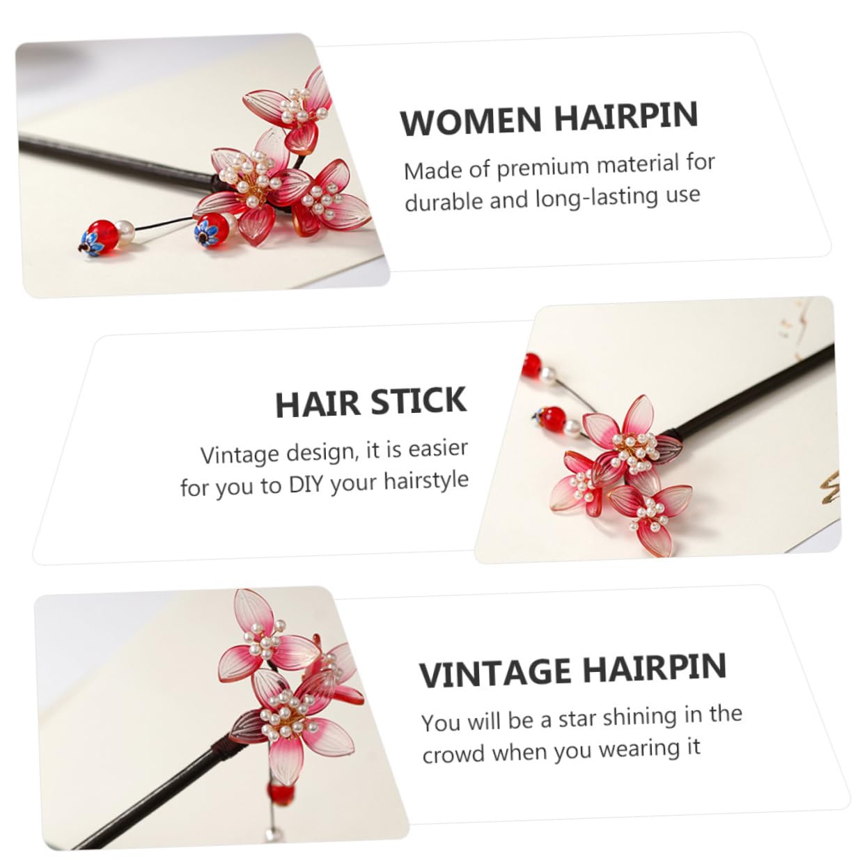 Épingle à Cheveux Vintage Fleur en Bois Foncé pour Coiffure DIY