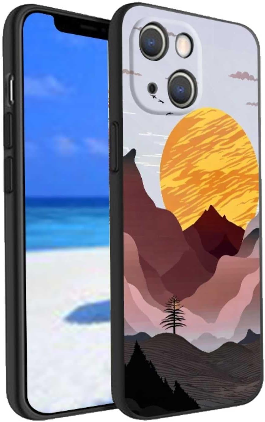 Compatible with iPhone 13 Landscape Case,Landscape Aesthetic Nature Mountains Sun Trendy Pattern for iPhone Case Men Women, Bumper Shockproof Protective Soft Silicone Gifts Case for iPhone Aesthetic Nature Mountains Landscape Sun-2