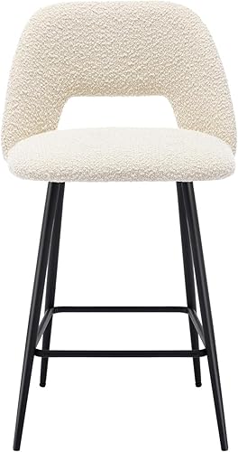 Miniatura 8 de Flouki Taburetes de bar modernos con respaldo abierto, taburetes tapizados para isla de cocina, sillas de cocina de tela Boucle blanca de 26