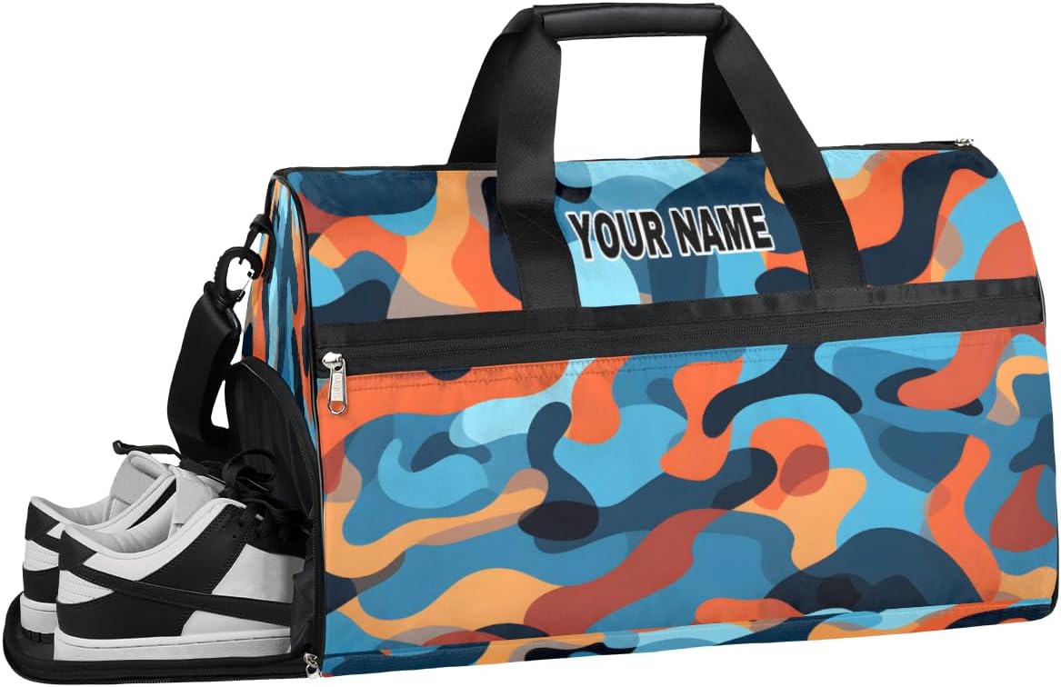 Personalized Gym Bag for Boys Men, Custom Sports Travel Duffle Bag with Shoes Compartment, Customized Girls Dance Bag Weekender Overnight Bag for Women Kids, Basketball Ball In Fire And Water