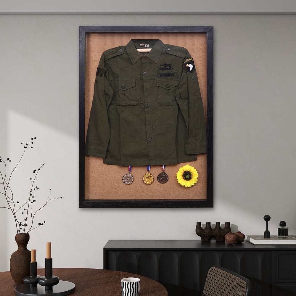 Shadow Box 30x40, Super Large Shadow Box Frame with Hinged Door Lock, Jersey Shadow Box Display Case with 98% Uv Protection Acrylic for Baseball Hockey Sport Shirt and Military Jacket Uniform-Black