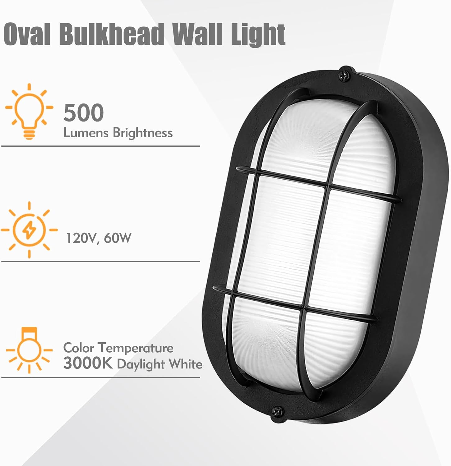 8.5" Outdoor Wall Lights, Oval Bulkhead Wall Light Fixture 2 Pack, Outdoor Bulkhead Sconce Flush Mount for Wall/Ceiling, Sauna & Exterior Lighting, Black Aluminum & Glass, E26 Base, 60W 3000K