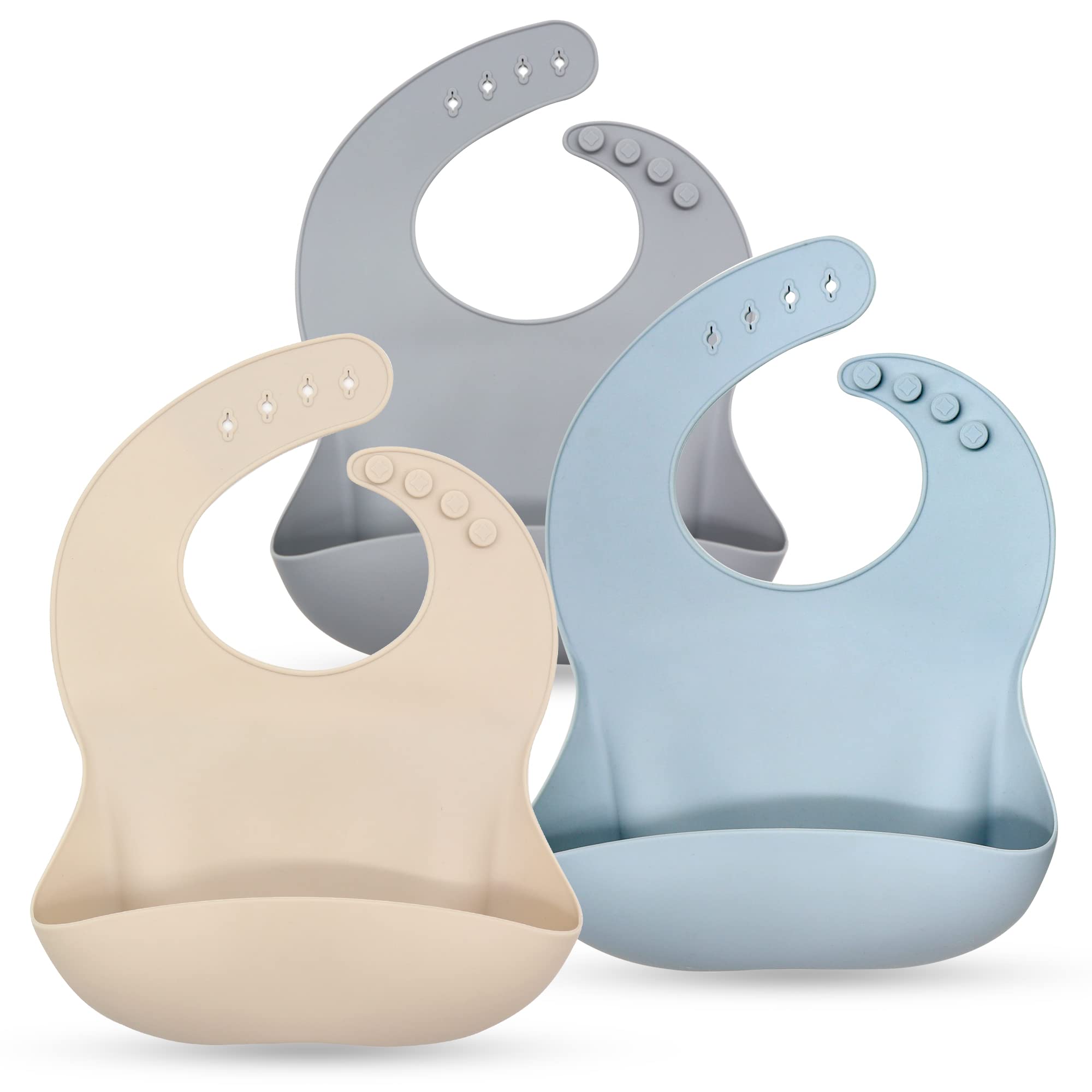Wriggle & GiggleBaby Silicone Bibs with Food Catchers, 3 Pack