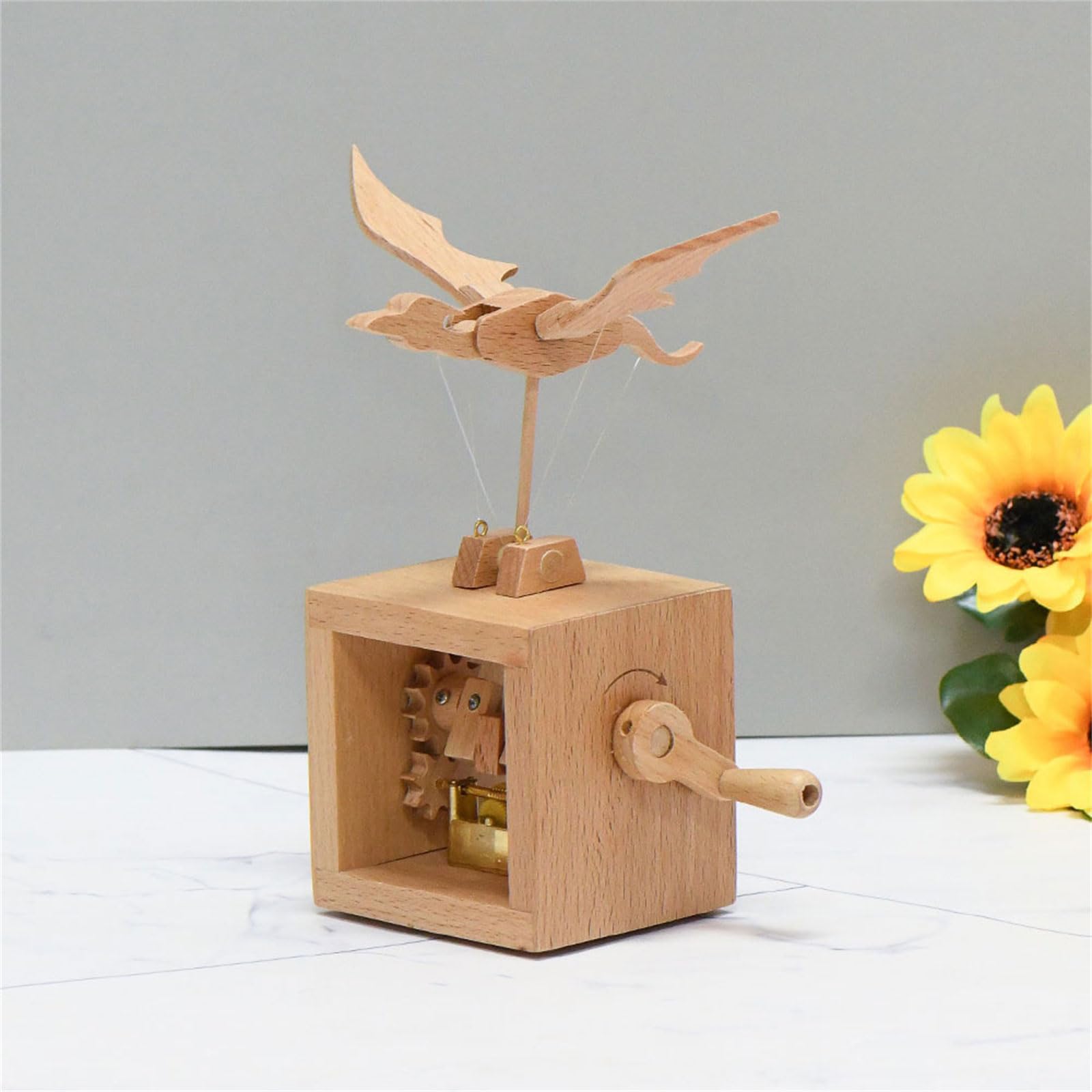 Caja de música de madera de manivela con figura de animal de dibujos animados de bailarina clásica, adorno musical para decoración del hogar, caja de música coleccionable