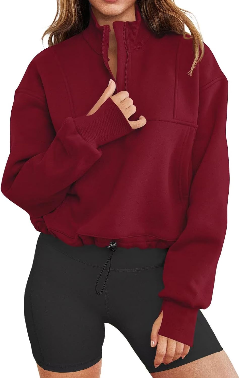 LEEDYA Women Long Sleeve Half Zip Sweatshirts Fall Oversized Trendy Hoodies Casual Thumb Hole Pullovers Y2k Clothes